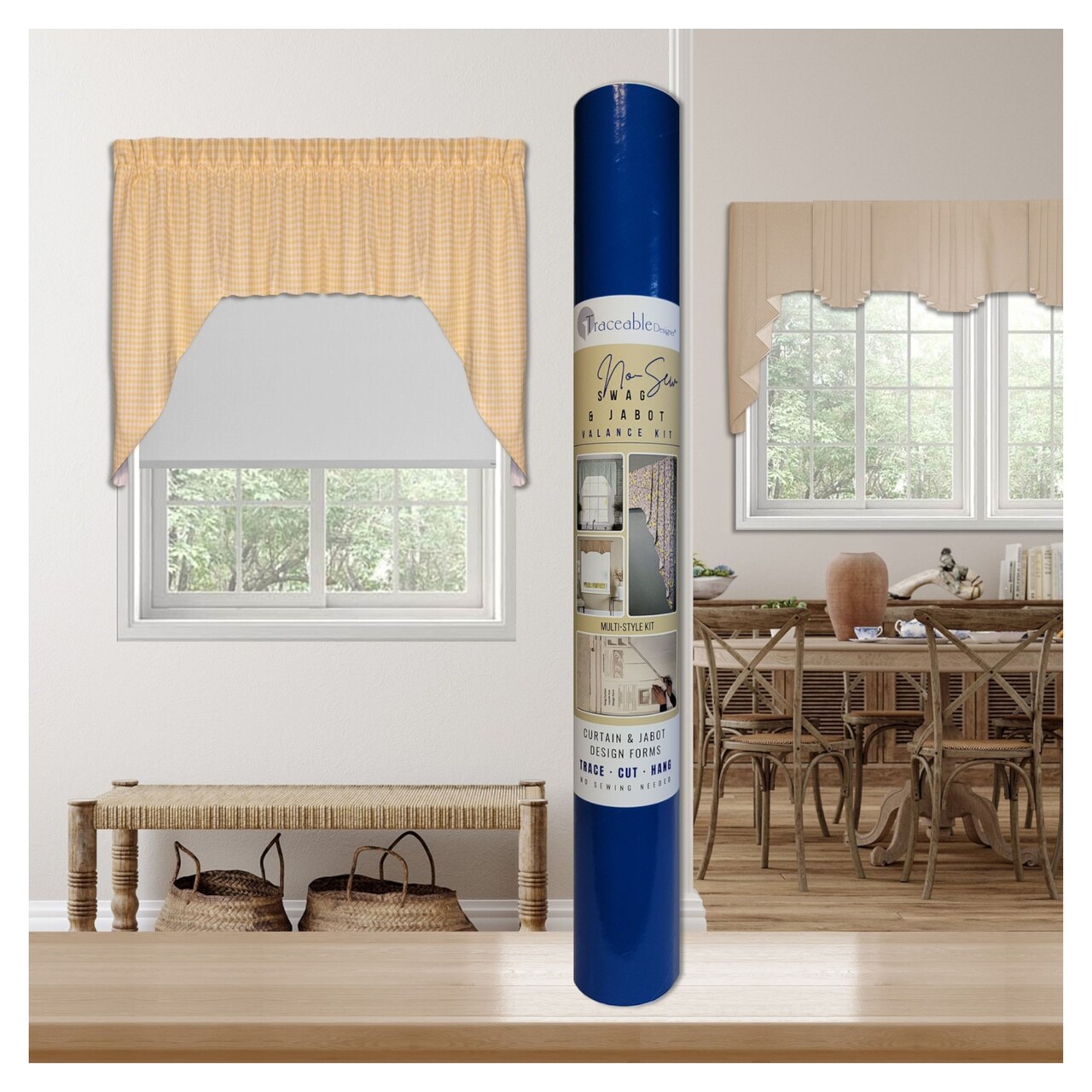 Multi-Style Swag Valance Kit Use Any Fabric to Make Curtains Without Sewing